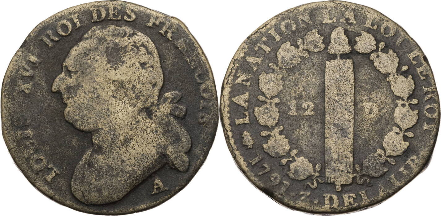 Frankreich, Konstitutionelle Monarchie 12 Deniers 1791 A Ludwig XVI