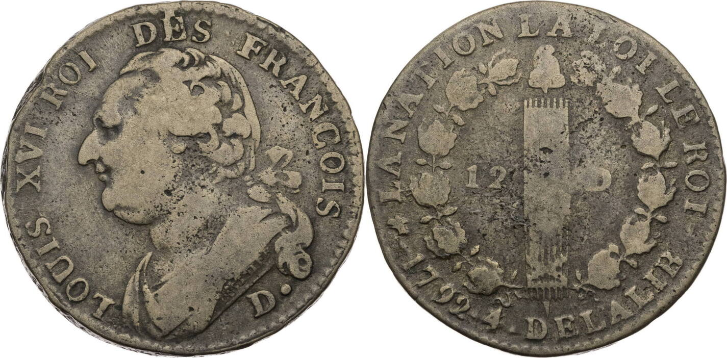 Frankreich, Konstitutionelle Monarchie 12 Deniers 1792 D. Ludwig XVI