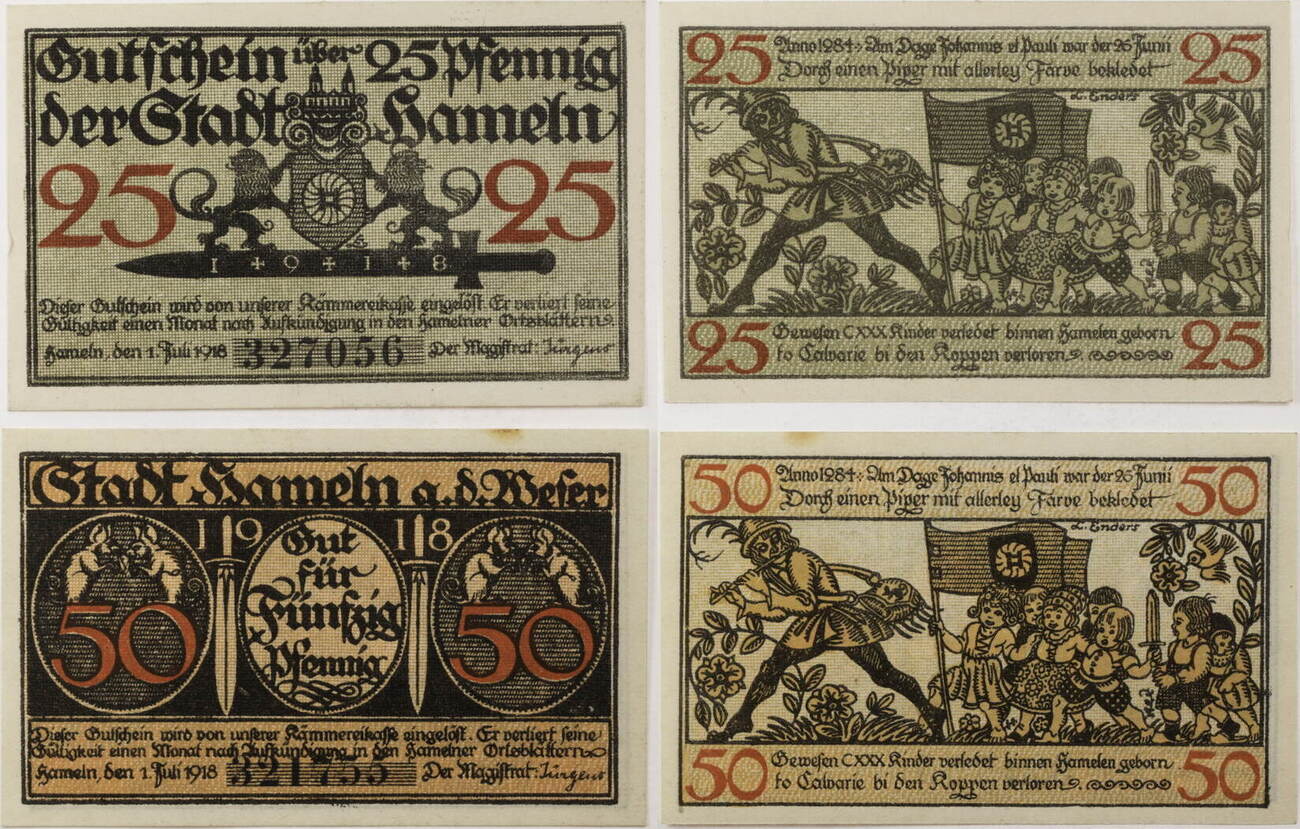 Hameln 25 Pfennig, 50 Pfennig 1.7.1918 Komplette Serie von 2 Scheinen I