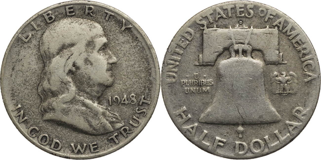 USA 1/2 Dollar 1948 D Franklin Half Dollar schön | MA-Shops