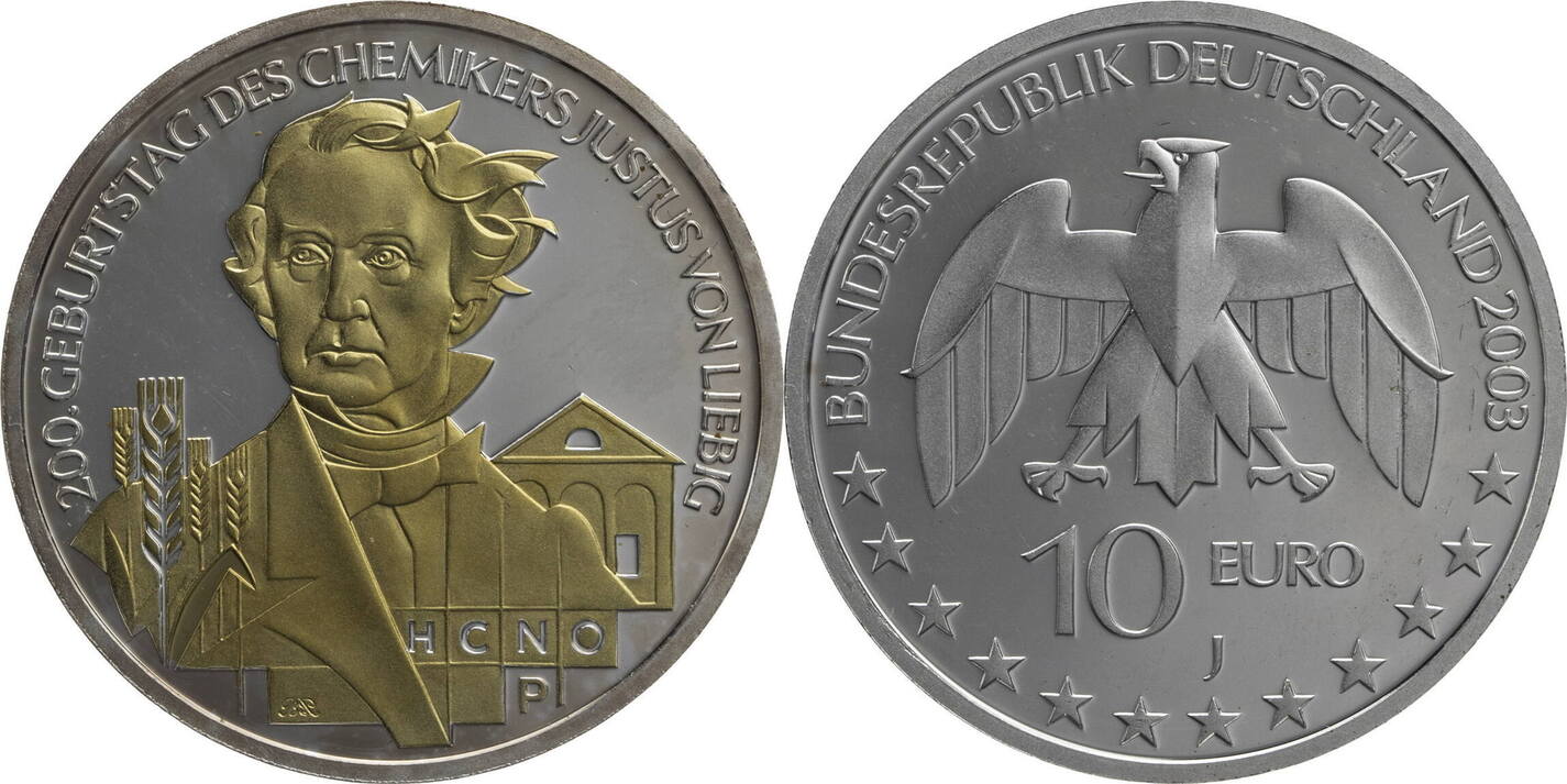 Bundesrepublik Deutschland 10 Euro 2003 J Zum 200. Geburtstag des Chemikers Justus Freiherr von 