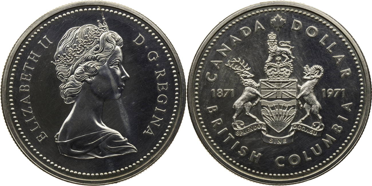 Kanada 1 Dollar 1971 Queen Elizabeth / British Columbia 1871 1971 vz Kanada 1 Dollar 1971 Queen Elizabeth / British Columbia 1871 1971 vz