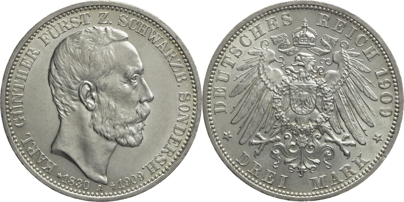 Kaiserreich, SchwarzburgSonderhausen 3 Mark 1909 A Karl Günther (1880