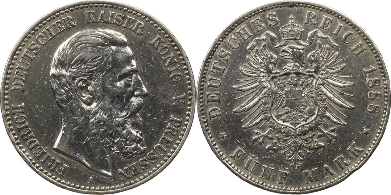 Preussen 5 Mark 1888 A Friedrich 1888 Ss MA Shops Preussen 5 Mark 1888 A Friedrich 1888 Ss MA Shops