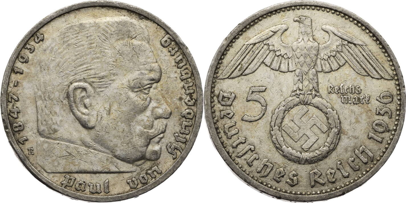 5 Reichsmark Hindenburg (Wählen Sie Unter 1935 Bis 1936 Und ADEFGJ) Silber