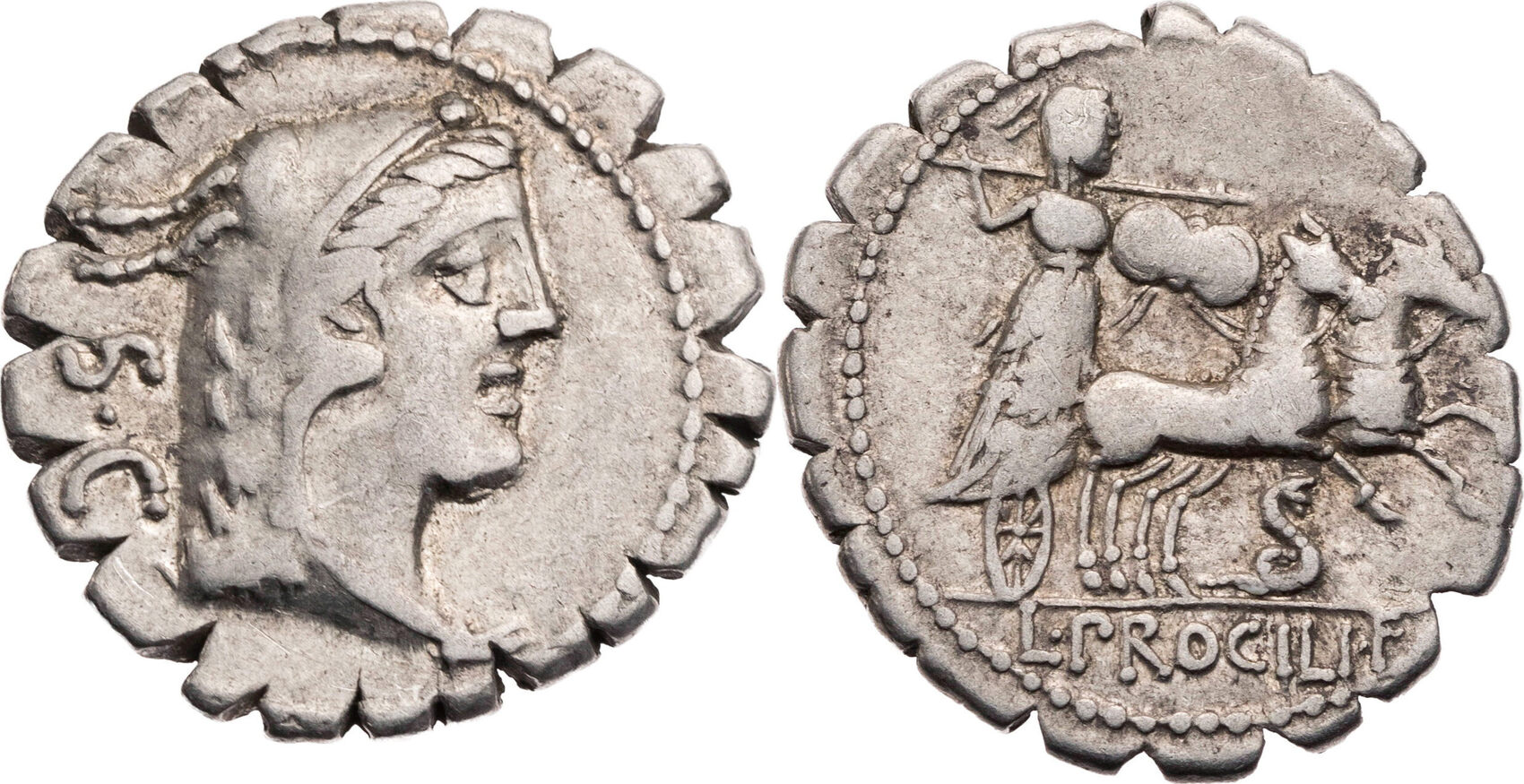 R Mische Republik Denar Serratus V Chr L Procilius Iuno