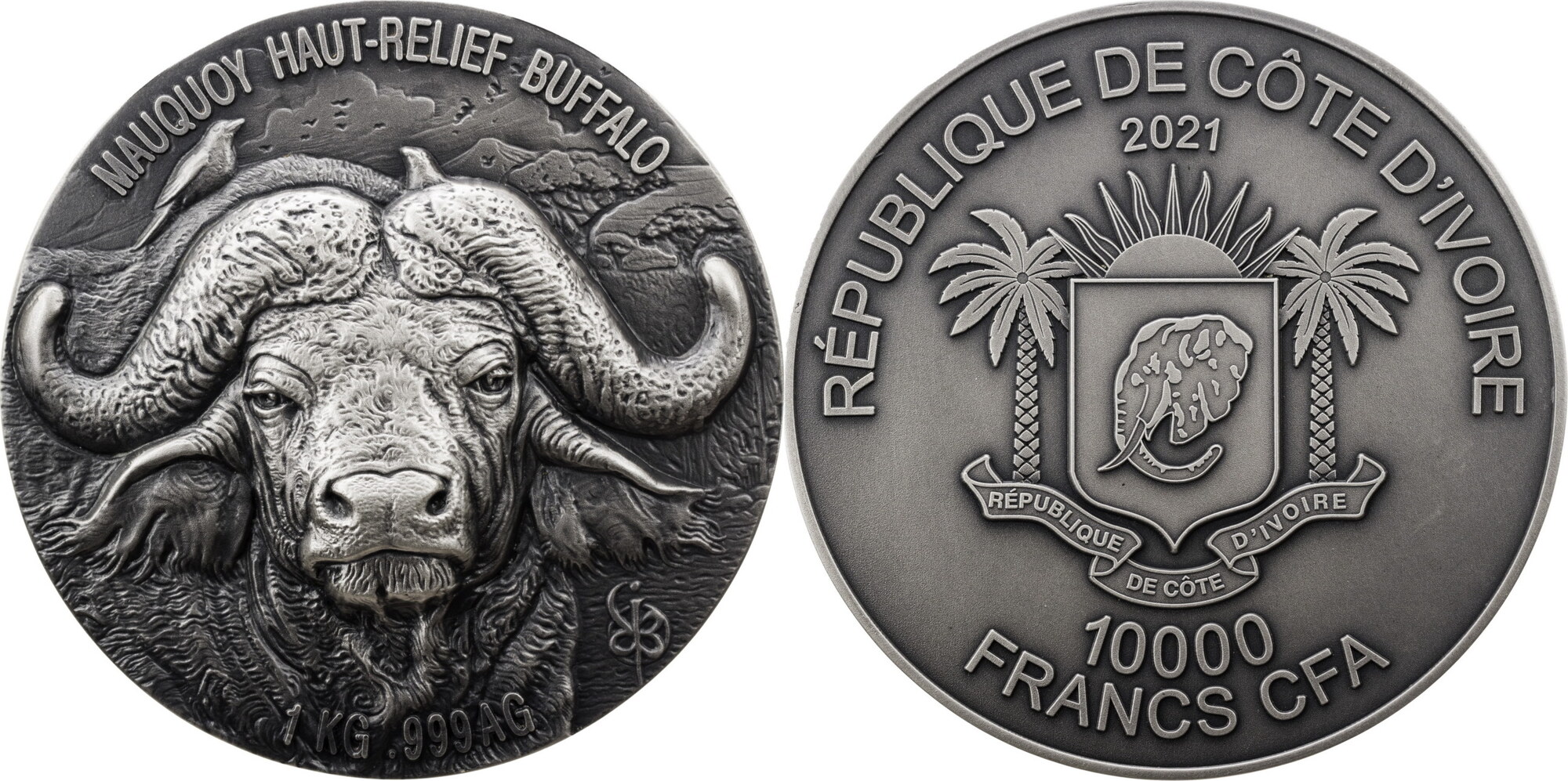 Elfenbeinküste 10000 Francs CFA 2021 Big Five - Buffalo st, in original ...