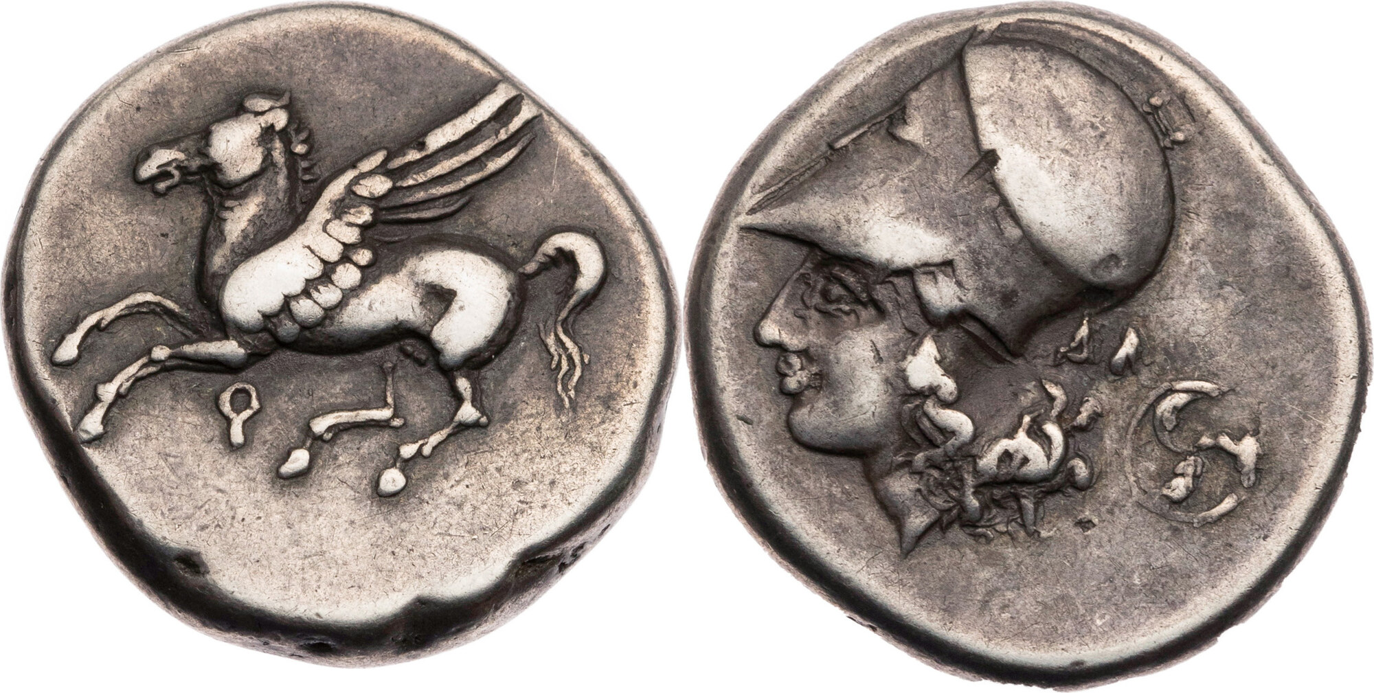 Korinthia Stater 375300 v. Chr. Korinth, Pegasos / Kopf der Athena, R