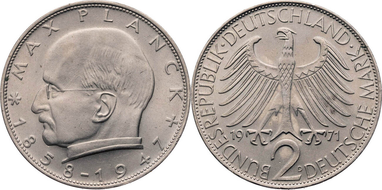 Bundesrepublik Deutschland 2 DM 1971 D Max Planck - Kursmünze (1957