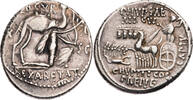 Römische Republik Denar M. Aemilius Scaurus und P. Plautius Hypsaeus, Aretas neben Kamel / Quadriga -