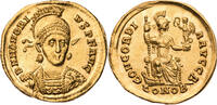 Römische Kaiserzeit Solidus Honorius, Büste mit Helm, Schild und Lanze / Constantinopolis -