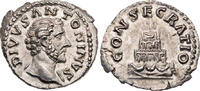 Römische Kaiserzeit Denar Divus Antoninus Pius, Kopf / CONSECRATIO, vierstufiger Rogus -