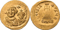 Byzanz Solidus Heraclius mit Heraclius Constantinus, Büsten / Stufenkreuz -