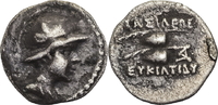 Baktrien Obol Eukratides / Kopf / Kappen der Diokuren