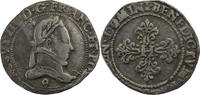 Frankreich Franc au col plat Henri III / H / Münzstätte Rennes