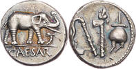 Imperatorische Prägungen Denar C. Iulius Caesar, Elefant / Priestergeräte -