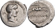 Römische Republik Denar L. Calpurnius Piso Frugi, Kopf des Apollo / Reiter -