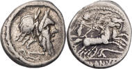 Römische Republik Denar D. Iunius Silanus, Silensmaske / Victoria in Biga -