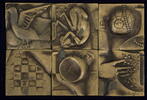 Finnland 6 Medaillen Mosaik aus 6 quadratischen Bronzeplaketten auf die Nobelpreisträger 1974 -
