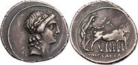 Imperatorische Prägungen Denar Octavianus, Kopf des Apollo / IMP CAESAR, Pflüger mit Ochsengespann -