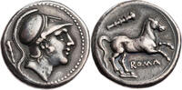 Römische Republik Didrachme 230-226 v. Chr. Anonym, Kopf des Mars / Pferd, R! herrliche Patina, ss-v