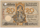 10 Mark Kriegsjahr 1918-1.2.1919 Wiesbaden Gutschein über Zwanzig Mark II, entwertet