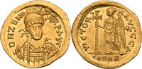 Römische Kaiserzeit Solidus Zeno, Büste / VICTORIA AVGGG, Victoria mit Stabkreuz -