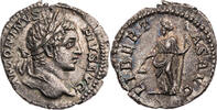 Römische Kaiserzeit Denar 206 n. Chr. Caracalla, Kopf / LIBERTAS AVG, Libertas mit Pileus und Szepter dünner Schrötlingsriss, knapp vz
