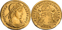 Römische Kaiserzeit Solidus 340-350 n. Chr. Constans, Aquileia, Büste / OB VICTORIAM TRIVMFALEM, zwe