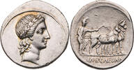 Imperatorische Prägungen Denar 29-27 v. Chr. Octavianus, Kopf des Apollo / IMP CAESAR, Pflüger mit O