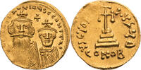 Byzanz Solidus Constans II. mit Constantinus IV., Büsten mit Kreuzkronen / Stufenkreuz -