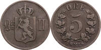 Norwegen 5 &Ouml;re 1878 Oscar II. (1872-1905) - Kursm&uuml;nze (1875-1905) ss- 15,00 EUR  zzgl. 5,00 EUR Versand