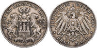 Kaiserreich, Hamburg 3 Mark 1909 J Kursm&uuml;nze (1908-1914) ss- 50,00 EUR  zzgl. 5,00 EUR Versand
