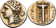 Sizilien 50 Litrai 310-300 v. Chr. Syrakus, Agathokles, Kopf des Apollon / Dreifuß ss-vz