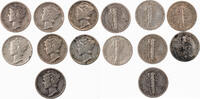 USA 7 x 1 Dime Lot von 7 Mercury Dimes -