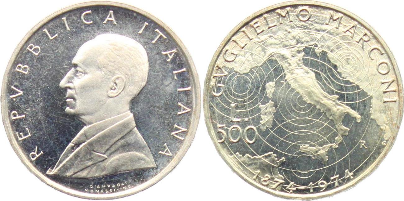Italien 500 Lire 1974 100. Geburtstag von G. Marconi Nobelpreisträger st