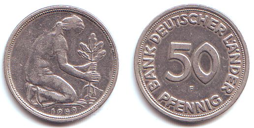 50 Pfennig 1949 F BRD 50 Pfennig Bank Deutscher Länder vz | MA-Shops