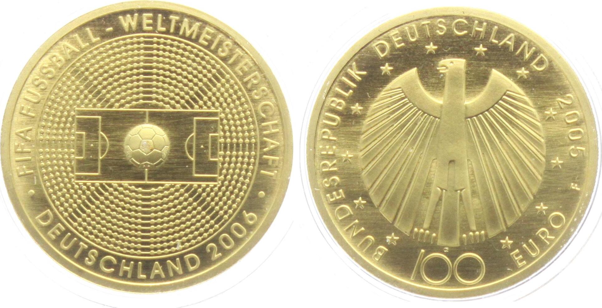 Deutschland 100 Euro 2005 F 1/2 Unze Goldmünze FußballWM 2006 st mit
