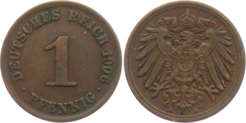 Kaiserreich 1906 A 1 Pfennig großer Adler vz
