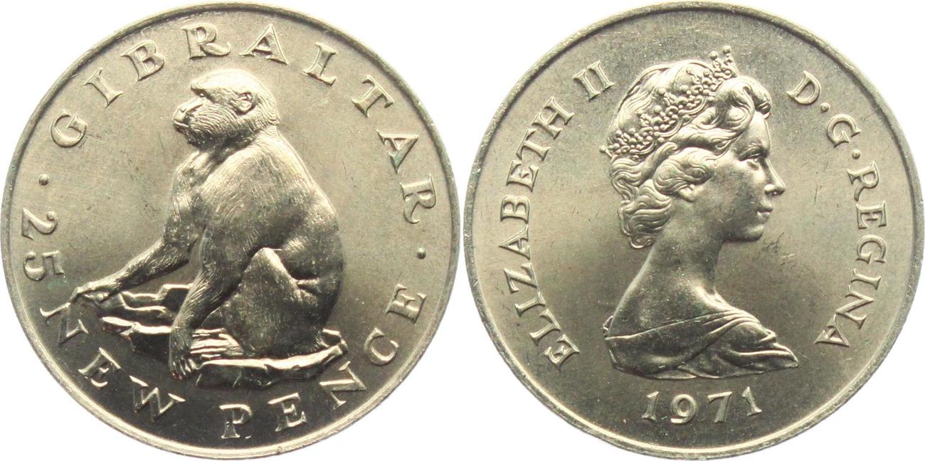 Gibraltar 25 Pence 1971 Affe - Tiere St | MA-Shops