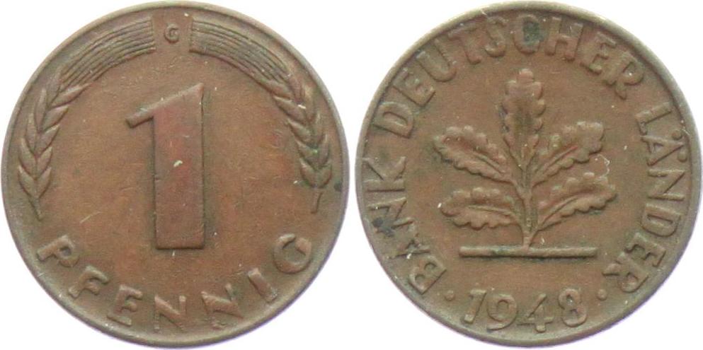 1 Pfennig Bank Deutscher Länder 1948 Wert Deutschland - BRD 1 Pfennig 1948 G Bank Deutscher Länder vz+ | MA-Shops