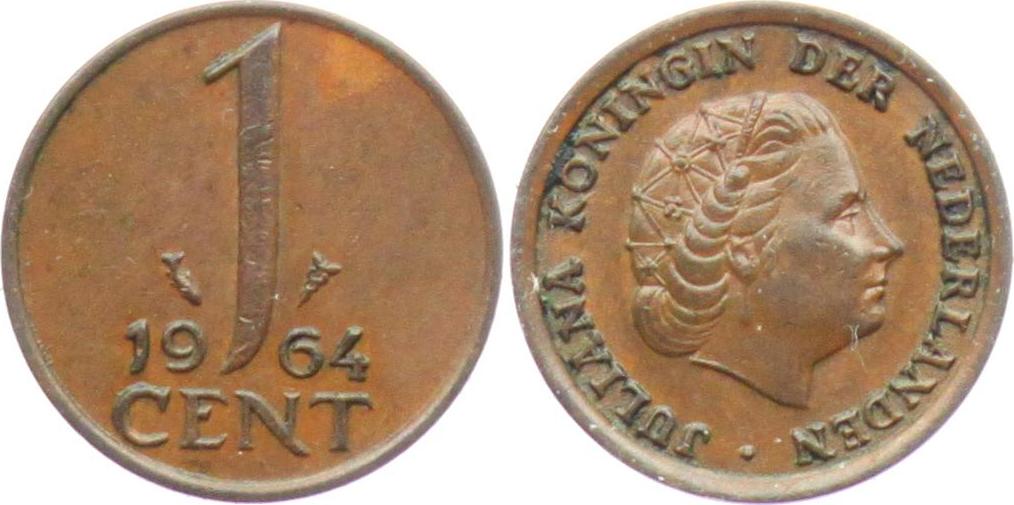 Netherlands - Juliana 1 Cent 1964 UNC originele muntkleur
