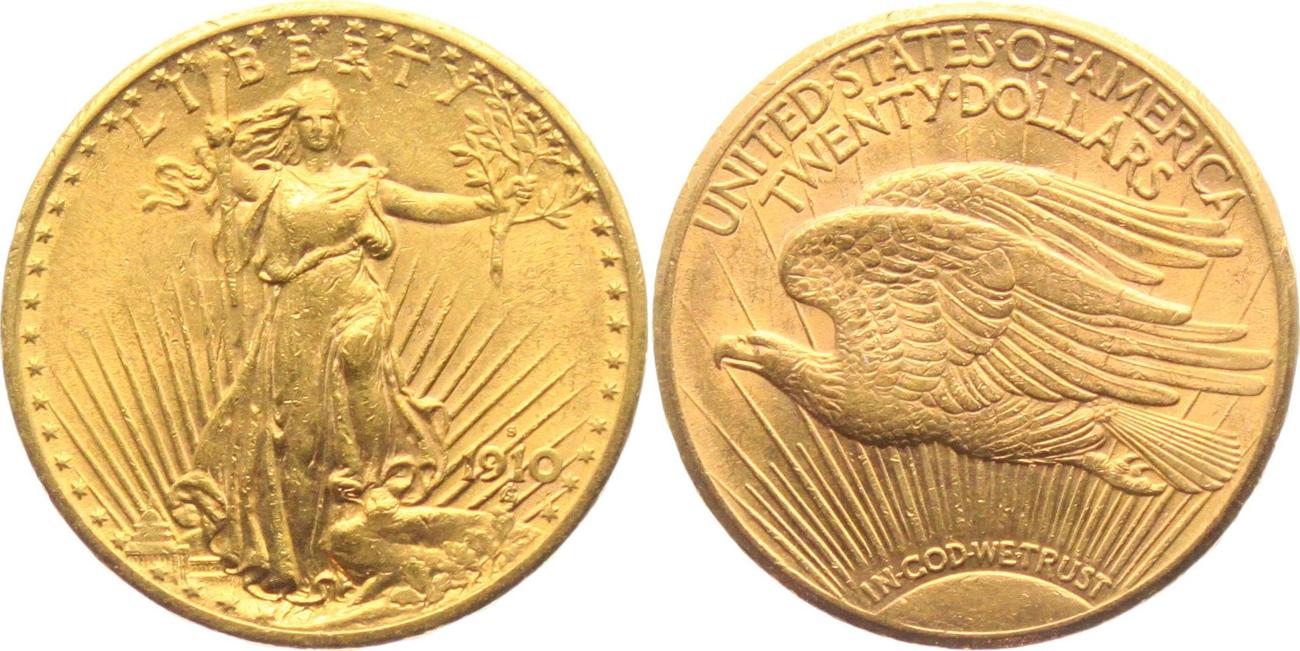USA 20 Dollars 1910 S Double Eagle St Gaudens Typ Vz Kr MA Shops