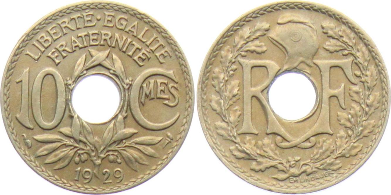 Frankreich 1929 10 Centimes Lochgeld vz