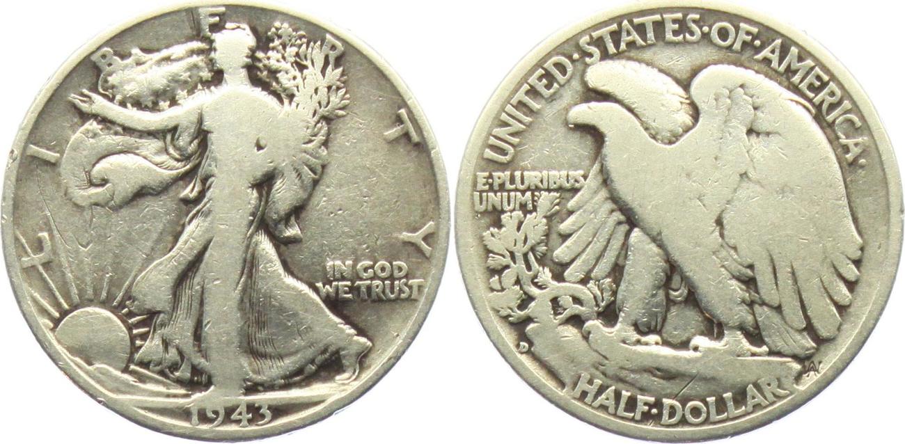 USA 1943 D 1 2 Dollar Walking Liberty Silber Eagle Ss MA Shops USA 1943 D 1 2 Dollar Walking Liberty Silber Eagle Ss MA Shops