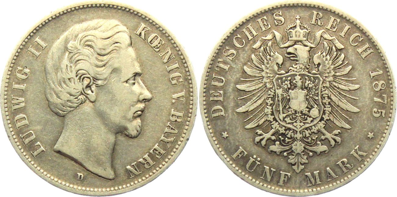 5 Mark 1875 D K nig Ludwig II Von Bayern Ss MA Shops