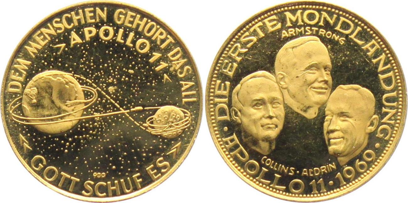 Raumfahrt Weltraum Goldmedaille 1969 Mondlandung Apollo 11 PP in Kapsel Raumfahrt Weltraum Goldmedaille 1969 Mondlandung Apollo 11 PP in Kapsel
