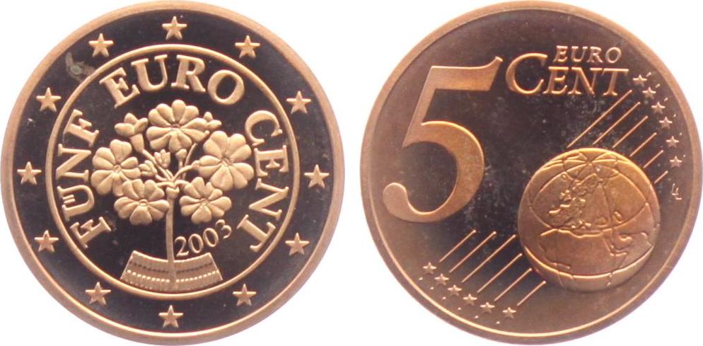 1 Cent Münze Mit Blume Wert Österreich 5 Cents 2003 Primel - Blume - Flora PP - in Kapsel | MA-Shops