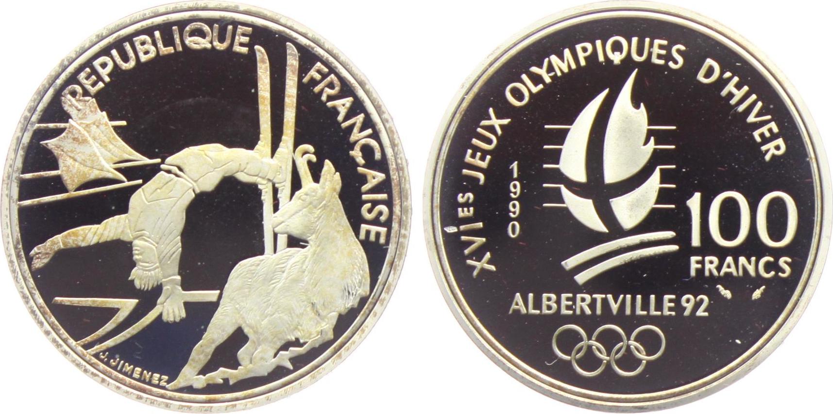 Frankreich 100 Francs 1990 Olympische Spiele 1992 in Albertville