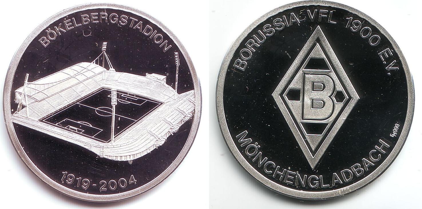 Silbermedaille 2004 Fussball - Borussia Mönchengladbach - Bökelbergstadion  mit Echtheitszertifikat PP - in Box | MA-Shops